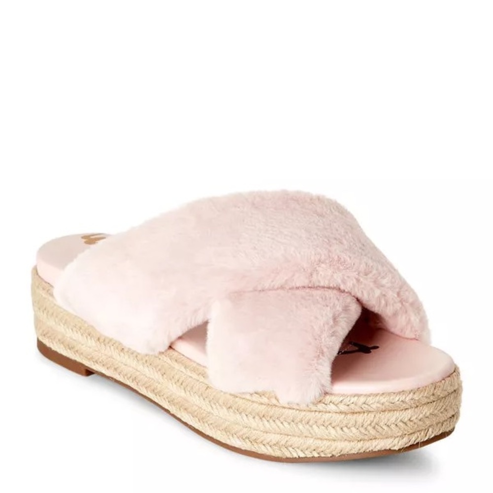 Sam Edelman Zia Platform Criss Cross Faux Fur Sandal Wedge Pink Size 7